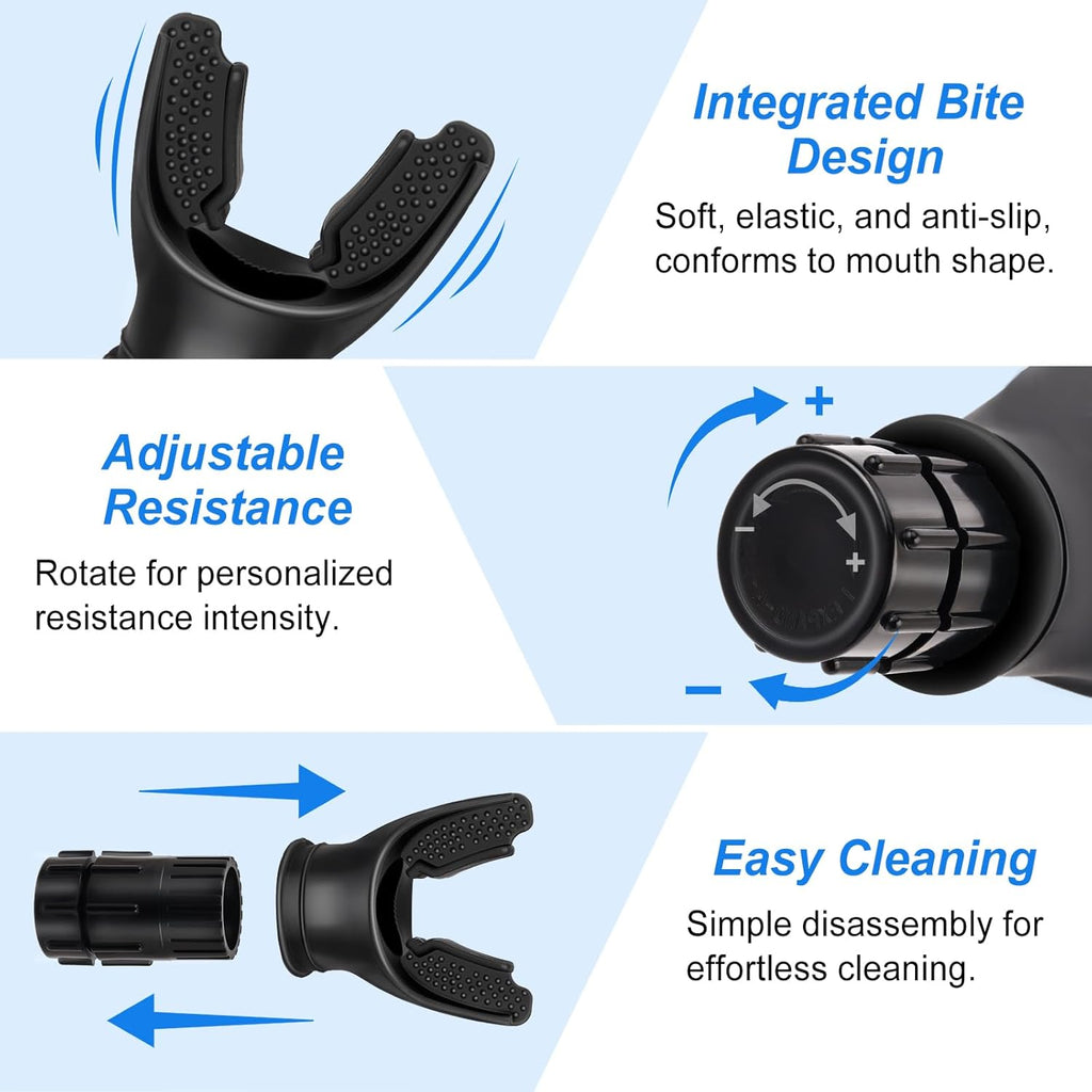 3 PCS Portable Breathing Trainer with Adjustable Resistance Settings (Black/Grey/White)