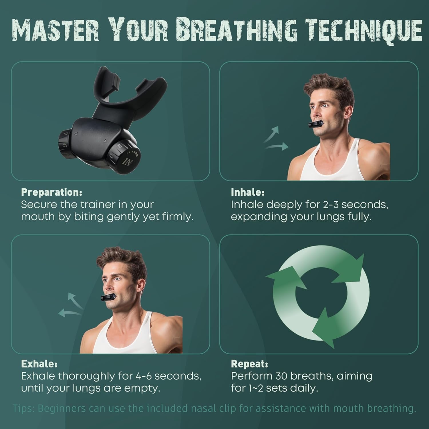 Premium Silicone Breathing Trainer | Enhance Breathing Patterns | Adjustable Resistance Levels | Compact and Portable Design (Black)